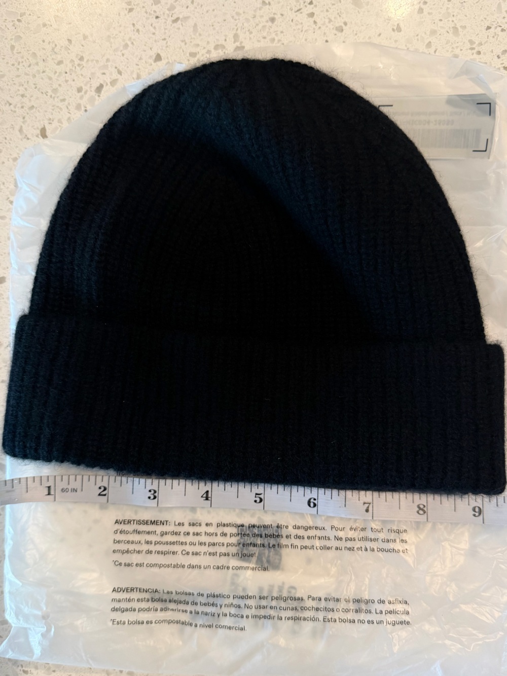 Quince Mongolian Cashmere Ribbed Beanie Cashmere Beanie in Black M/L NWT